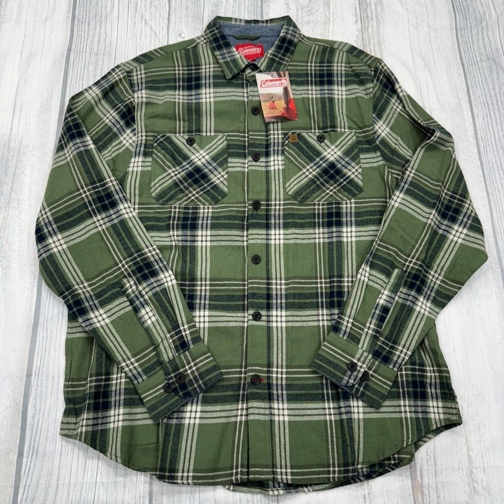 NWT Coleman‎ Plaid Button Shirt XL Green Outdoors Mens